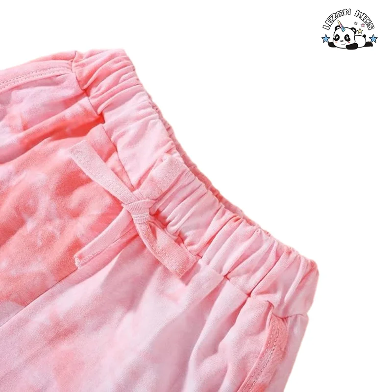 LEZONKIDS - OEM Customizable Colors Cotton Tie Dye T Shirts Shorts Set Girls Summer Sports Set for Kids